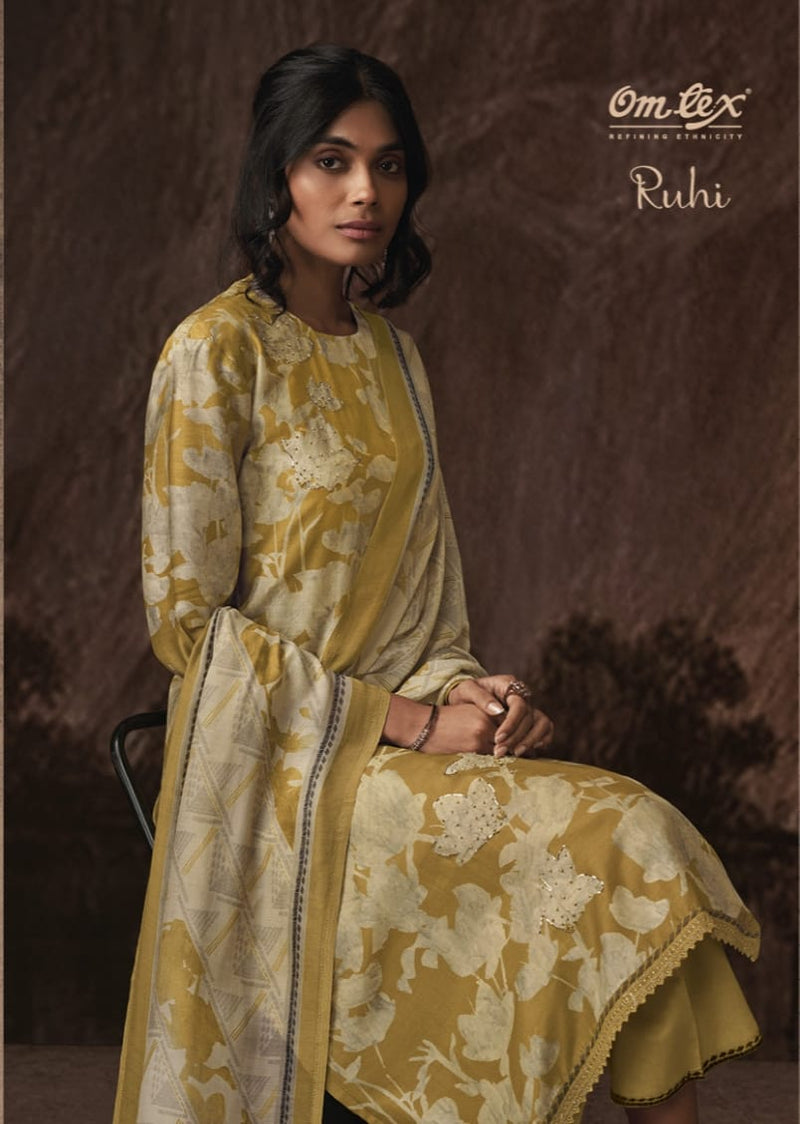 Omtex Ruhi Muslin Digital Print With Fancy Hand Work Designer Suits