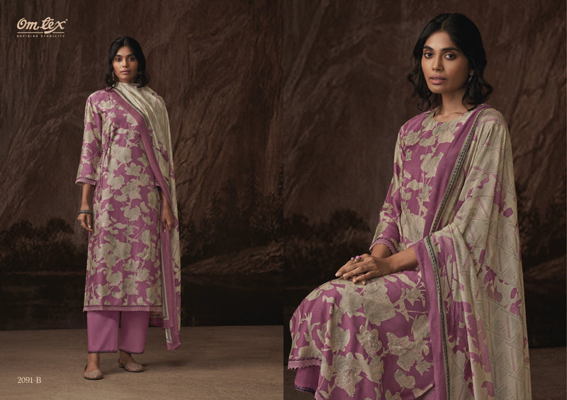 Omtex Ruhi Muslin Digital Print With Fancy Hand Work Designer Suits