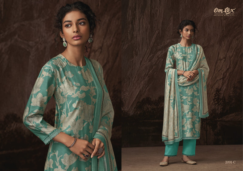Omtex Ruhi Muslin Digital Print With Fancy Hand Work Designer Suits