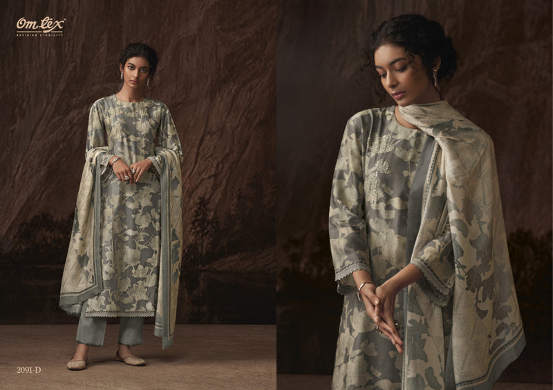 Omtex Ruhi Muslin Digital Print With Fancy Hand Work Designer Suits