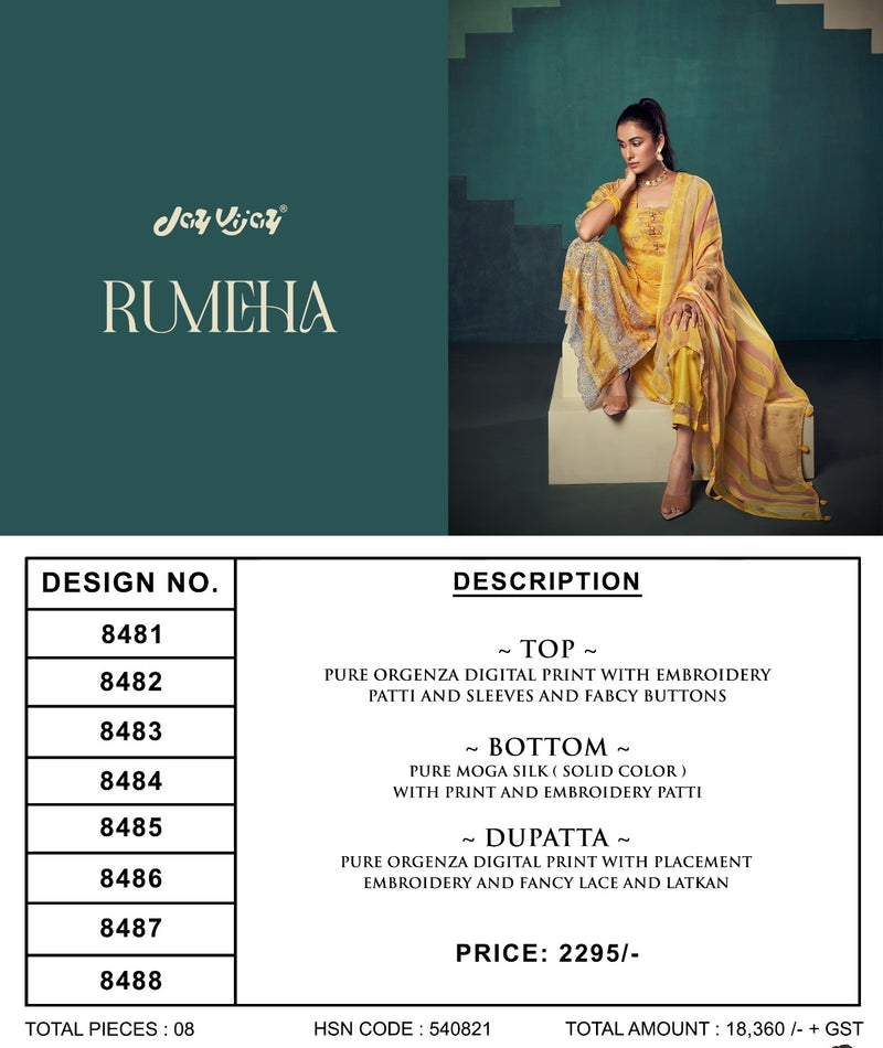 Jay Vijay Rumeha Orgenza Digital Print With Embroidery Suits