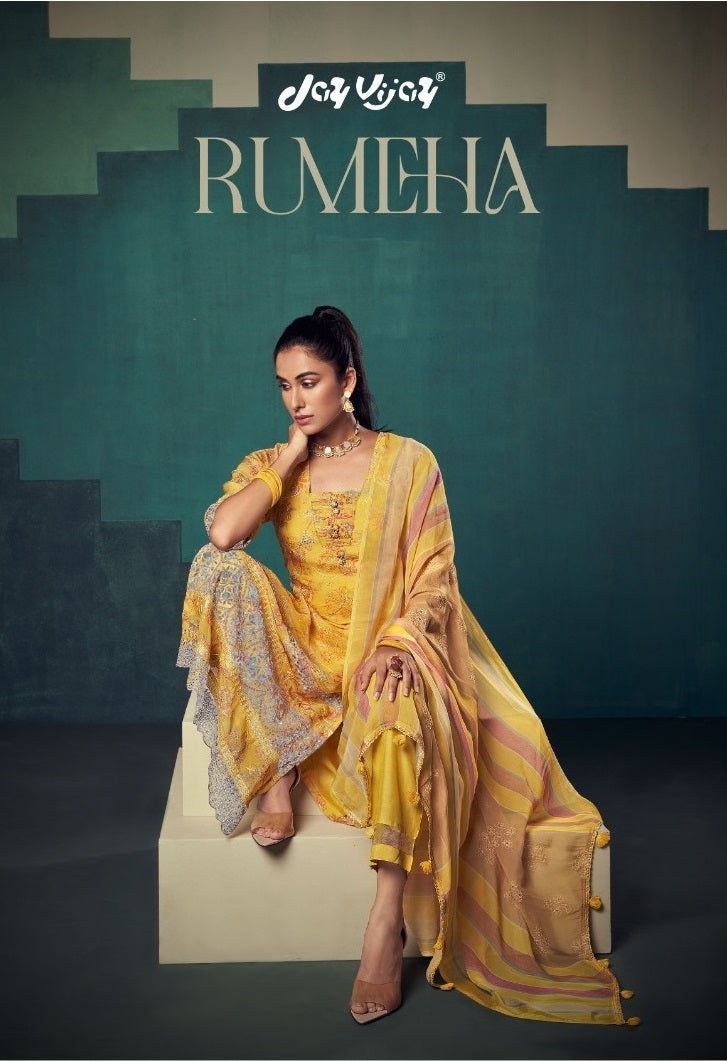 Jay Vijay Rumeha Orgenza Digital Print With Embroidery Suits