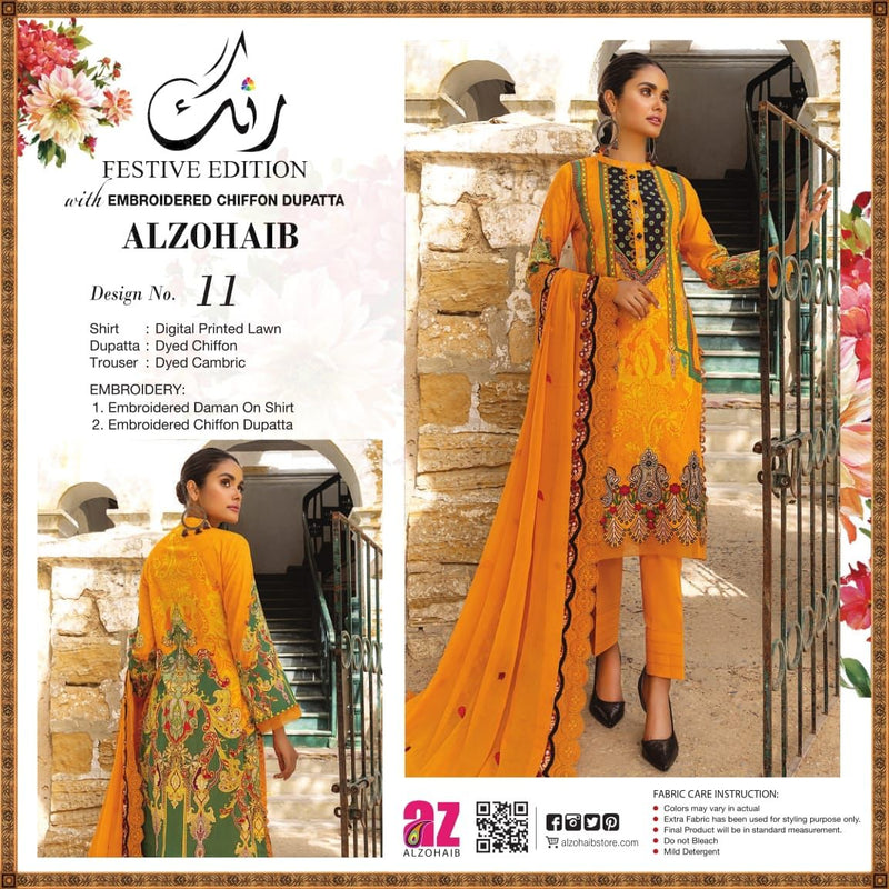 Al Zohaib Textiles Rung Lawn Cotton Heavy Embroidered Pakistanisuits