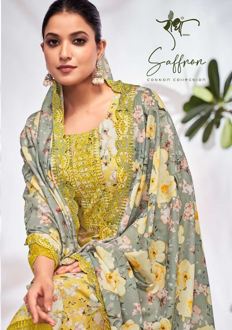 Radha Trendz Saffron Cotton Digital Print With Heavy Embroidery Work Salwar Kameez