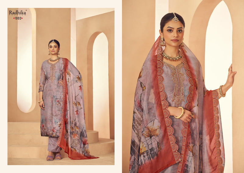 Radhika Azara Shezlin Organza Digital Print Neck Emboridered Work Salwar Suit
