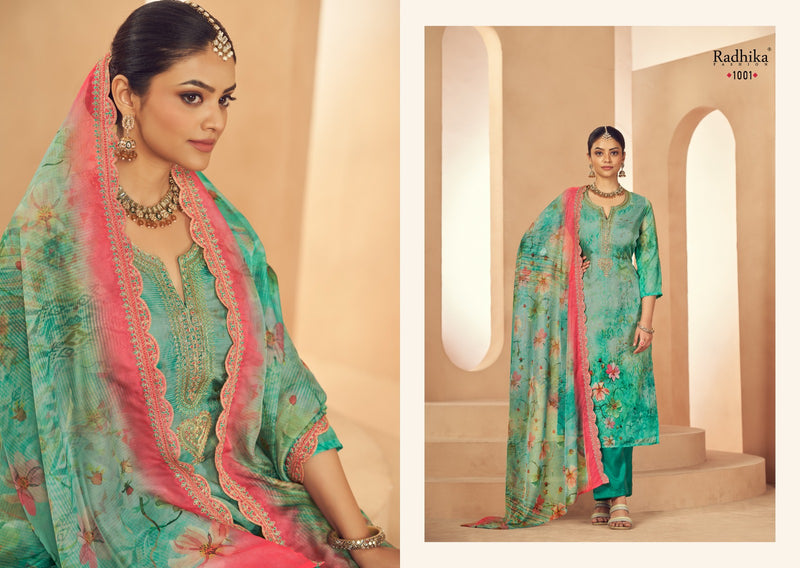 Radhika Azara Shezlin Organza Digital Print Neck Emboridered Work Salwar Suit