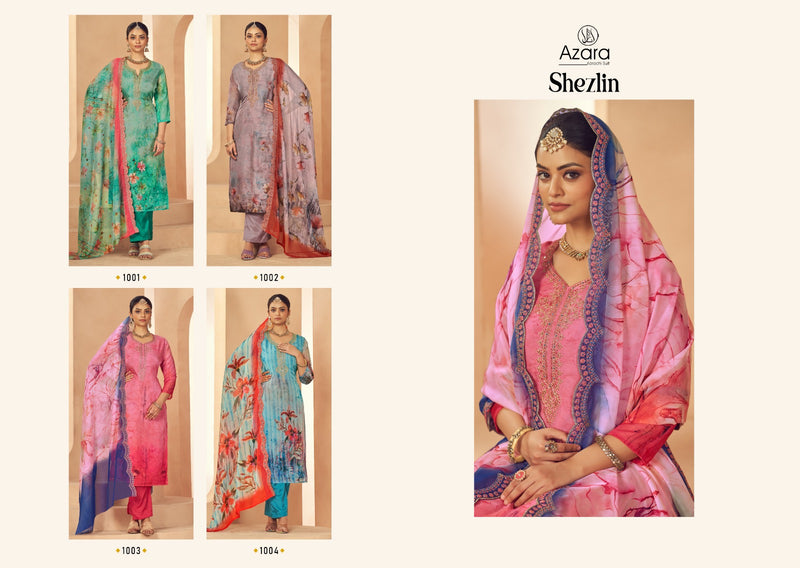 Radhika Azara Shezlin Organza Digital Print Neck Emboridered Work Salwar Suit