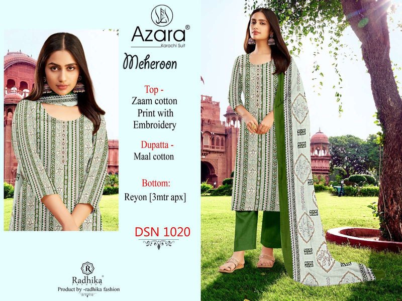 Radhika Fashion Azara  Meheroon Jam Cotton Digital Print With Fancy Embroidery Salwar Suit