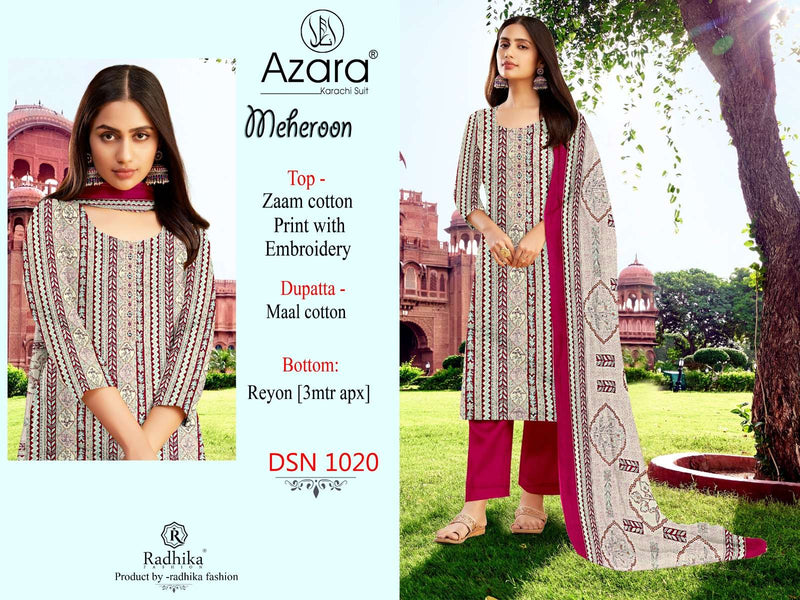 Radhika Fashion Azara  Meheroon Jam Cotton Digital Print With Fancy Embroidery Salwar Suit