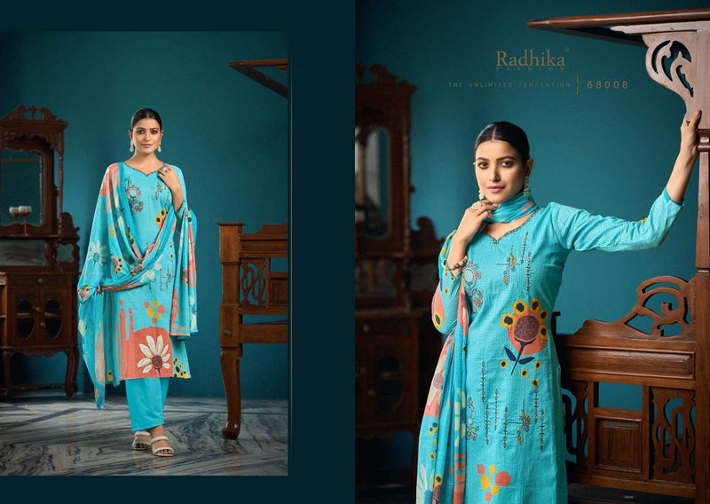 Radhika Fashion Azara Meera Cambric Cotton Designer Digital Print With Designer Fancy Embroidery Work Salwar Kameez