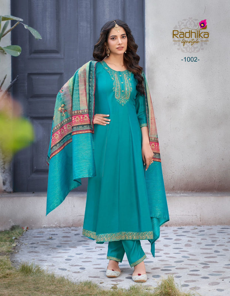 Radhika Lifestyle Gulmohar Vol 1 Heavy Roman Silk Embroidered Work Kurti