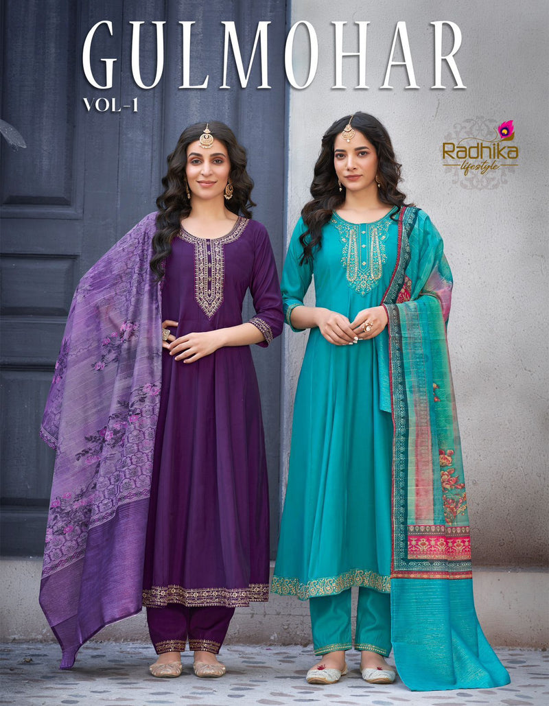 Radhika Lifestyle Gulmohar Vol 1 Heavy Roman Silk Embroidered Work Kurti