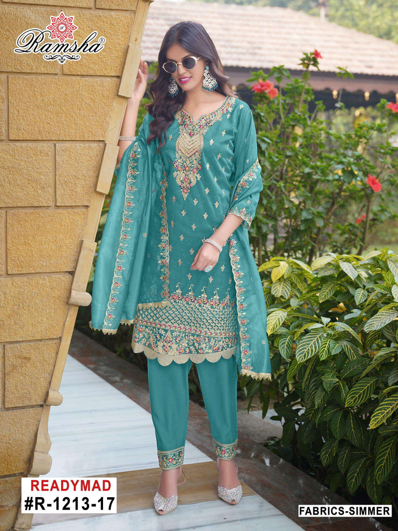 Ramsha Suit R 1213 Simmer Embroidery Fancy Partywear Pret Kurti