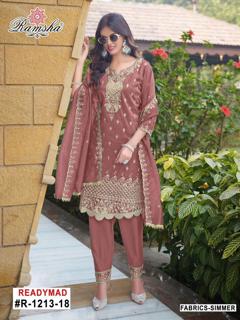 Ramsha Suit R 1213 Simmer Embroidery Fancy Partywear Pret Kurti