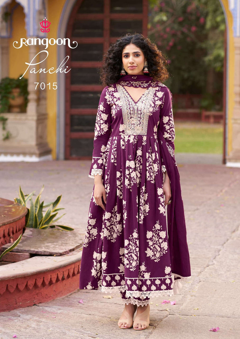 Rangoon Panchi Pure Cotton Khalti Mirror Work Designer Gown Kurti