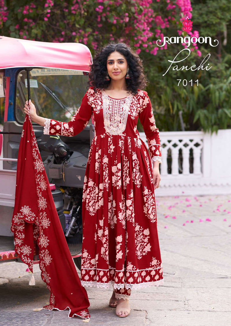 Rangoon Panchi Pure Cotton Khalti Mirror Work Designer Gown Kurti