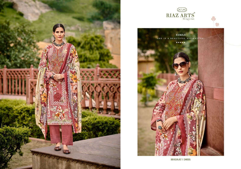 Riaz Arts Ibaadat Lawn Cotton Karachi Embroidery Salwar Suit