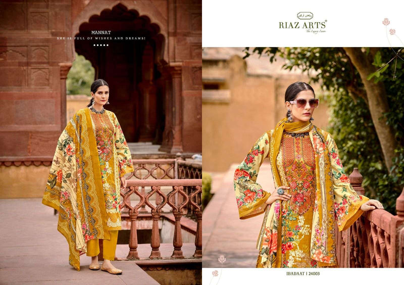 Riaz Arts Ibaadat Lawn Cotton Karachi Embroidery Salwar Suit