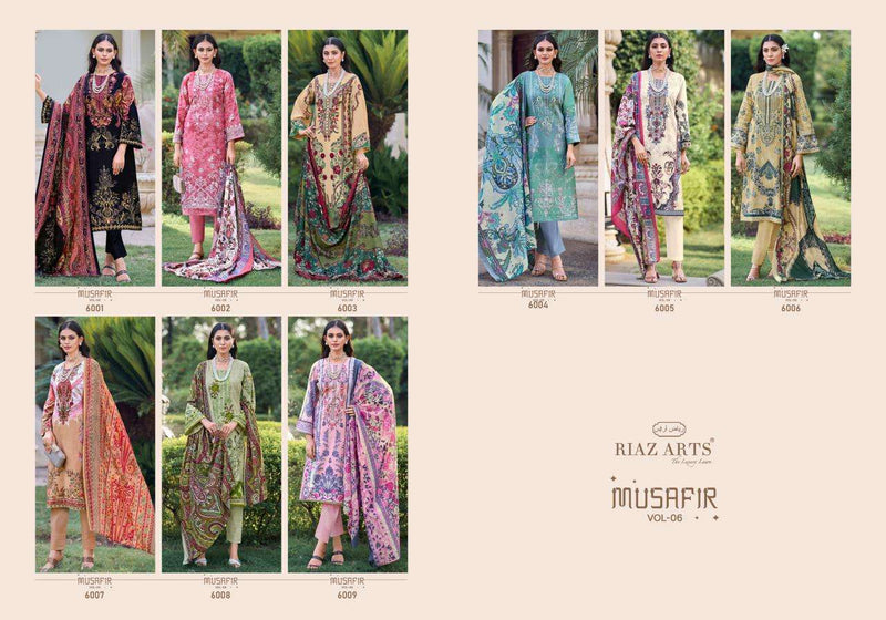 Riaz Arts Musafir Vol 6 Lawn Cotton  Digital Print With Heavy Pakistani Neck Embroidery Salwar Suit