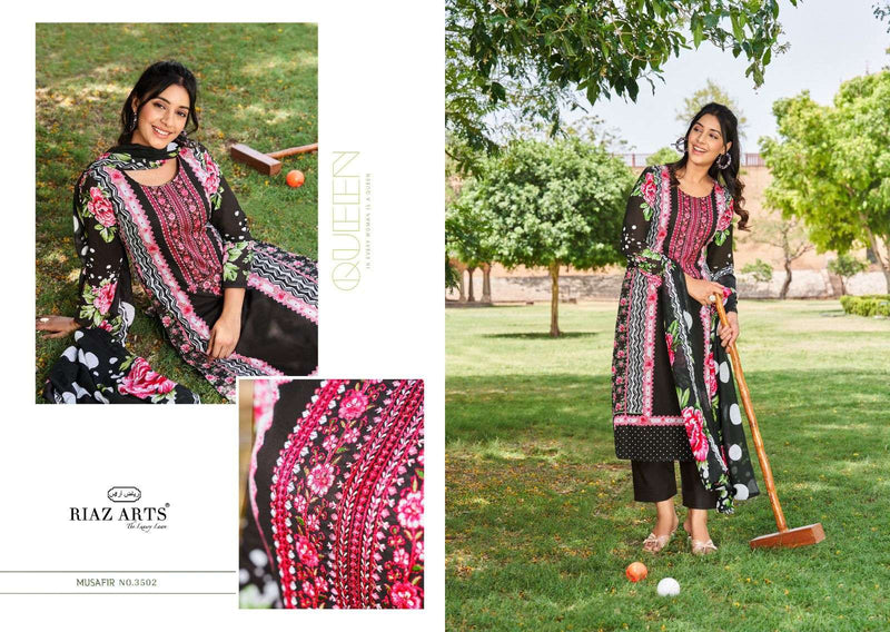 Riaz Arts Musafir Vol 8  Karachi Lawn Cotton Digital Print With Heavy Pakistani Neck Embroidery Salwar Kameez