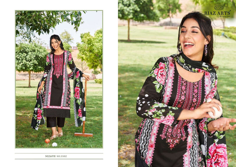Riaz Arts Musafir Vol 8  Karachi Lawn Cotton Digital Print With Heavy Pakistani Neck Embroidery Salwar Kameez