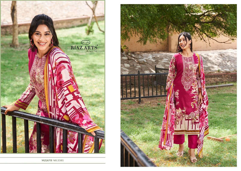 Riaz Arts Musafir Vol 8  Karachi Lawn Cotton Digital Print With Heavy Pakistani Neck Embroidery Salwar Kameez