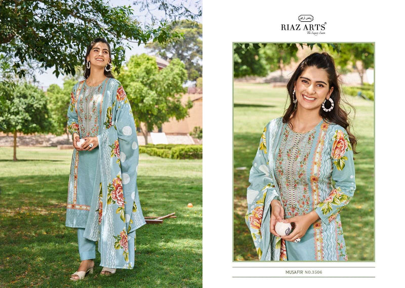 Riaz Arts Musafir Vol 8  Karachi Lawn Cotton Digital Print With Heavy Pakistani Neck Embroidery Salwar Kameez