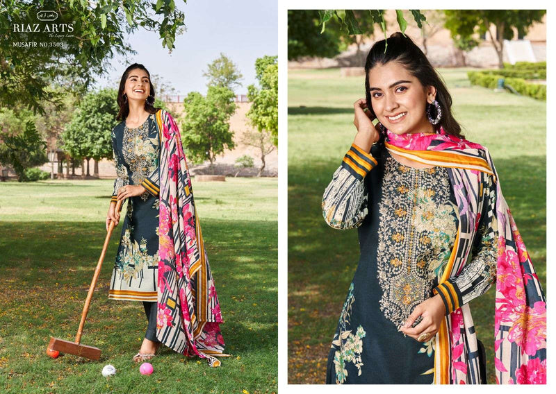 Riaz Arts Musafir Vol 8  Karachi Lawn Cotton Digital Print With Heavy Pakistani Neck Embroidery Salwar Kameez