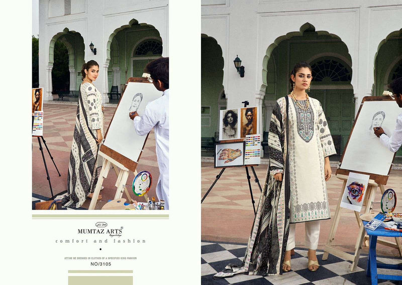 Riaz Arts The Artist Pure Karachi Lawn Cotton Embroidery Printed Work Salwar Suit