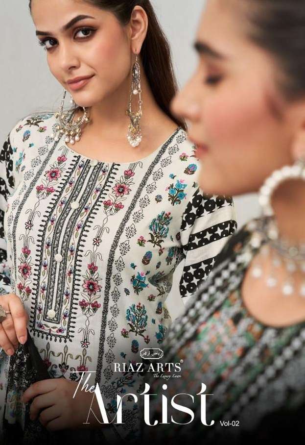 Riaz Arts The Artist Vol 2 Lawn Cotton Karachi Digital Print With Heavy Pakistani Neck Embroidery Salwar Kameez