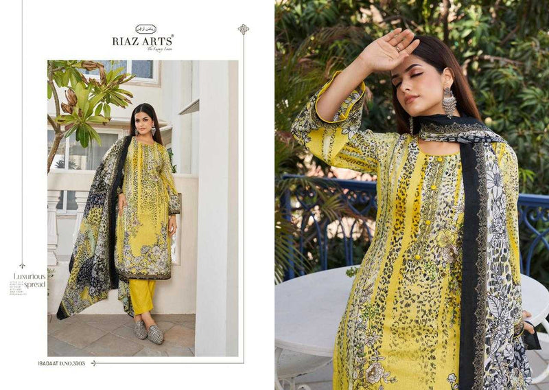 Riaz Arts Ibadaat Pure Karachi Lawn Print With Neck Embroidery Work Salwar Suit