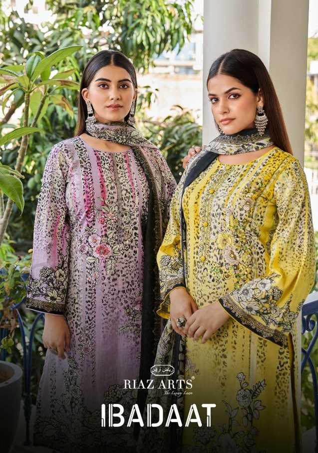 Riaz Arts Ibadaat Pure Karachi Lawn Print With Neck Embroidery Work Salwar Suit