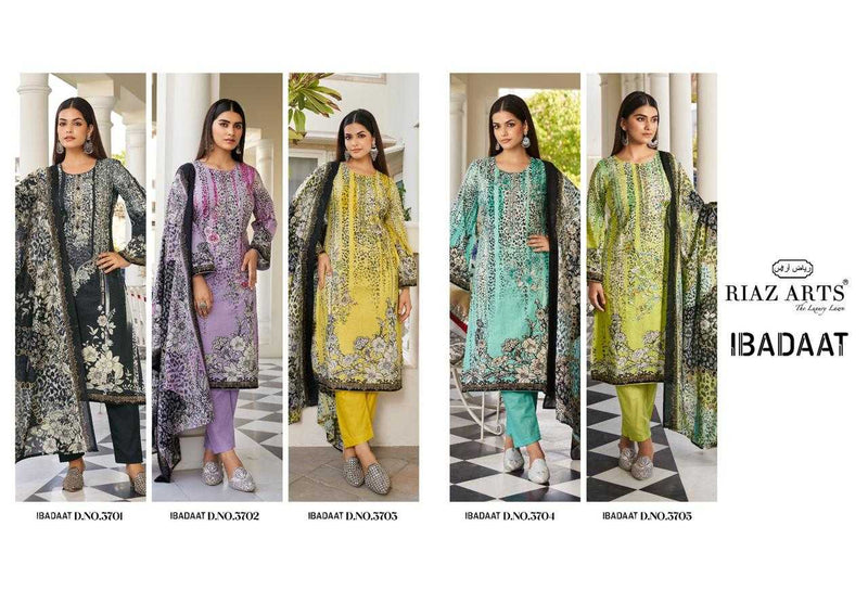 Riaz Arts Ibadaat Pure Karachi Lawn Print With Neck Embroidery Work Salwar Suit