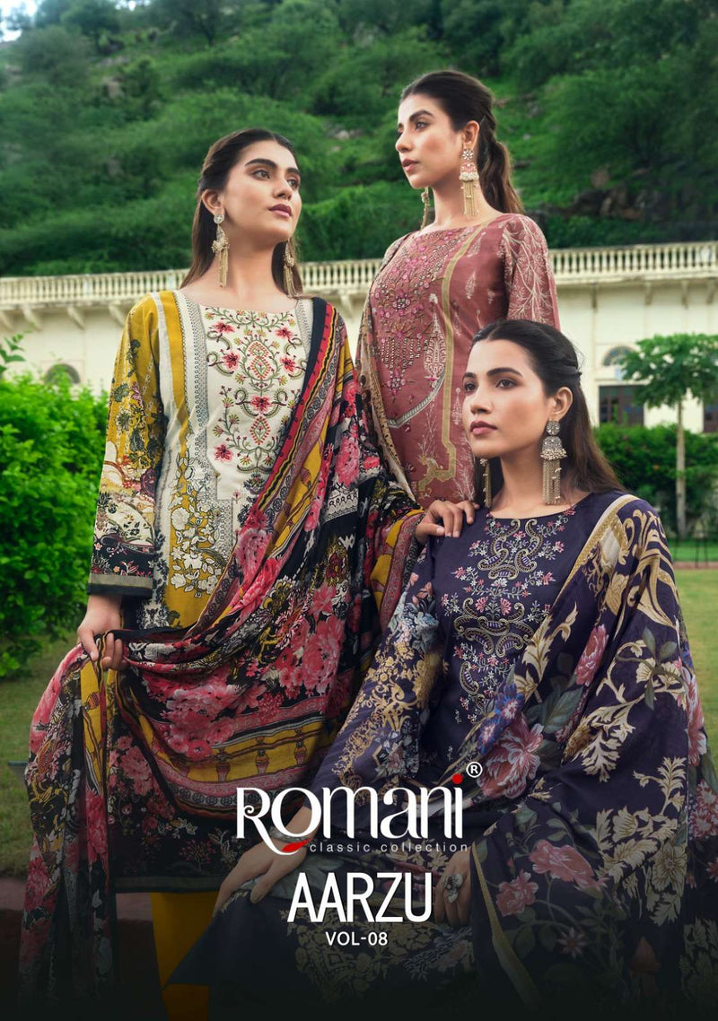 Romani Aarzu Vol 8 Premium Cotton Digital Printed Embroidery Work Salwar Suit