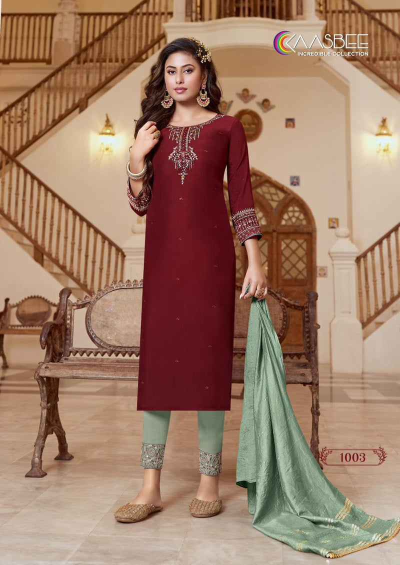 Kaasbee Saanvi Vol 1 Chinon With Fancy Embroidery Designer Kurti Combo Set