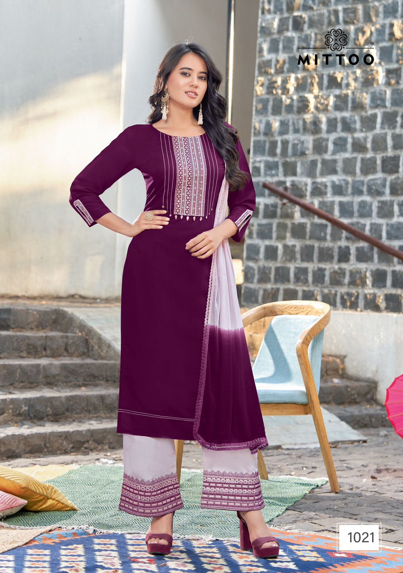 Mittoo Saara Vol 3 Rayon Embroidery Designer Kurti With Plazzo Collection