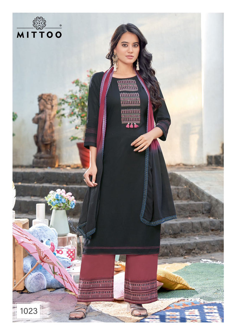 Mittoo Saara Vol 3 Rayon Embroidery Designer Kurti With Plazzo Collection