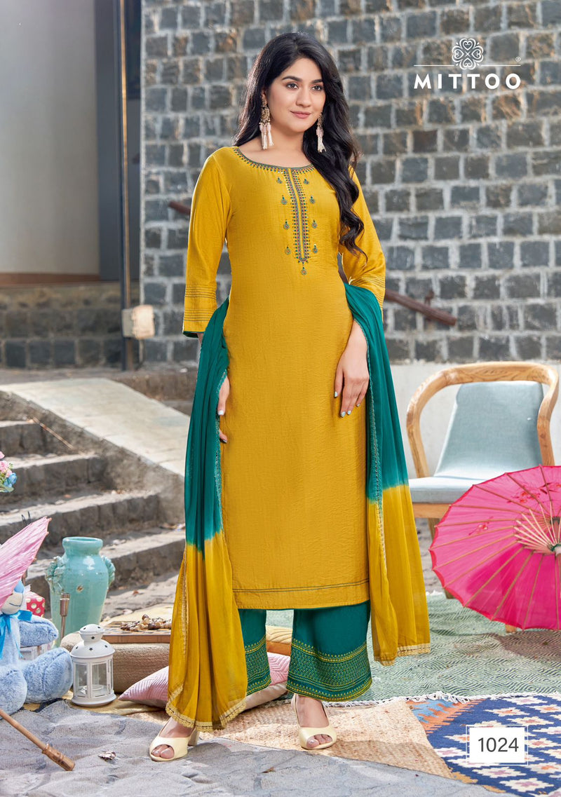 Mittoo Saara Vol 3 Rayon Embroidery Designer Kurti With Plazzo Collection