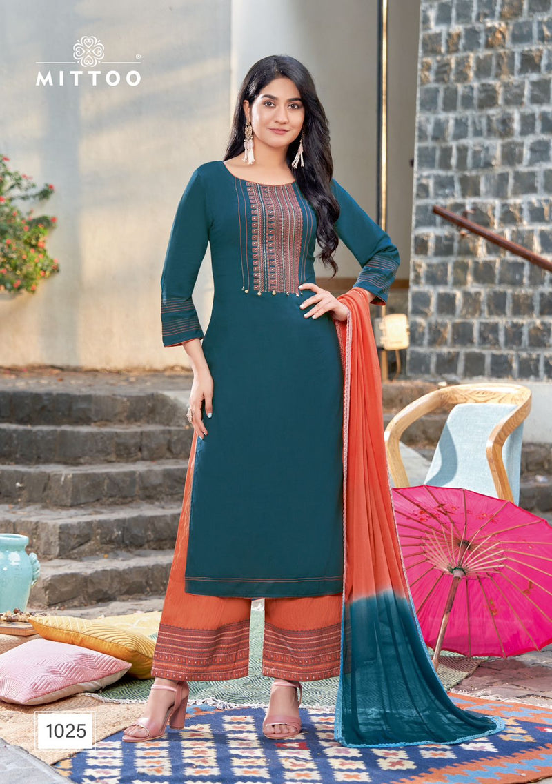 Mittoo Saara Vol 3 Rayon Embroidery Designer Kurti With Plazzo Collection