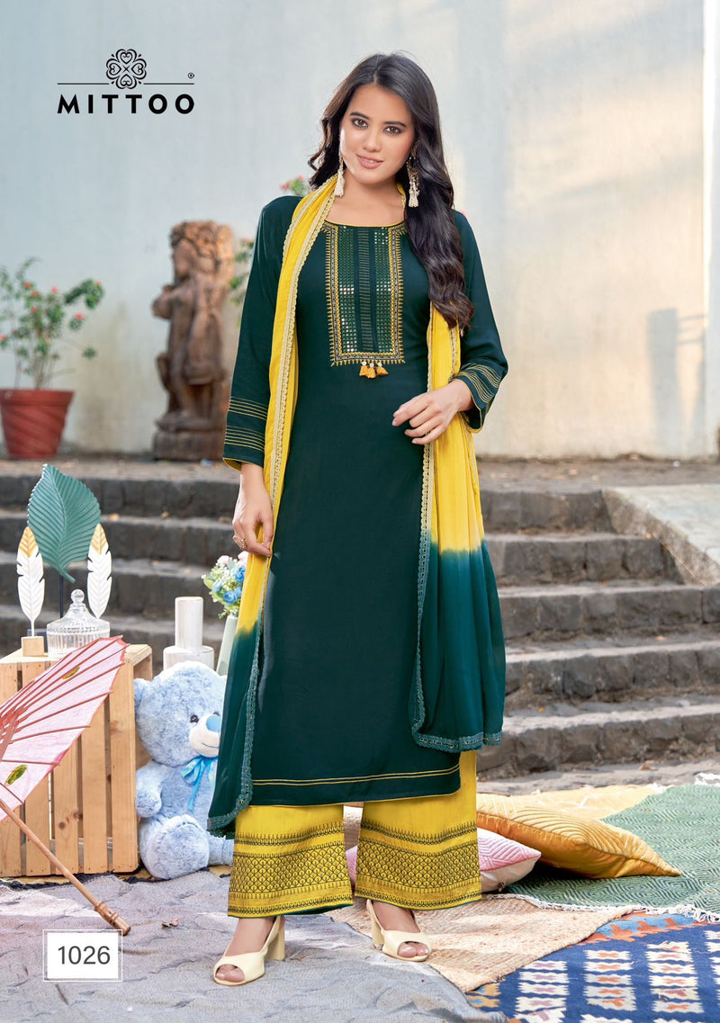 Mittoo Saara Vol 3 Rayon Embroidery Designer Kurti With Plazzo Collection