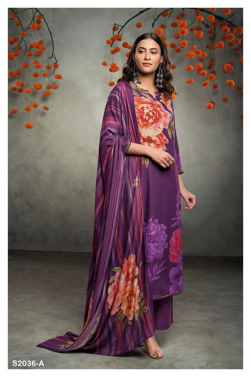 Ganga Sadhya 2036 Pashmina Digital Printed Embroidery Winter Wear Suit Collection