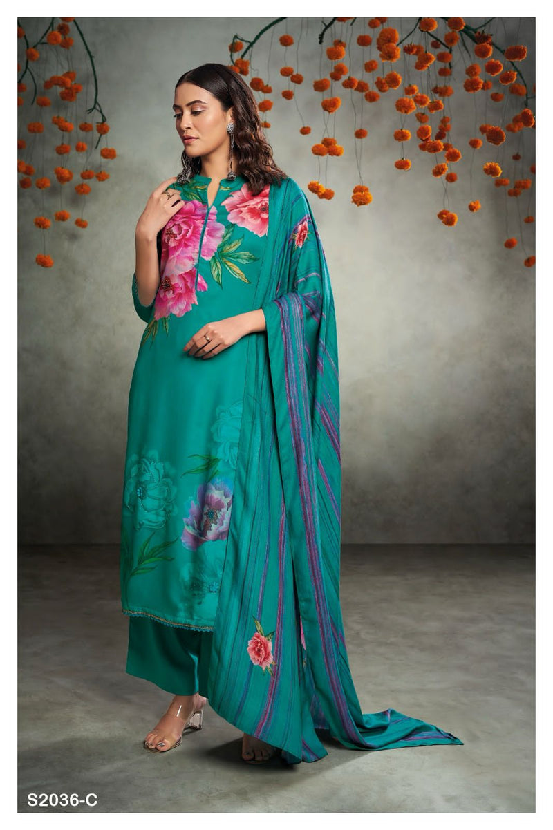 Ganga Sadhya 2036 Pashmina Digital Printed Embroidery Winter Wear Suit Collection