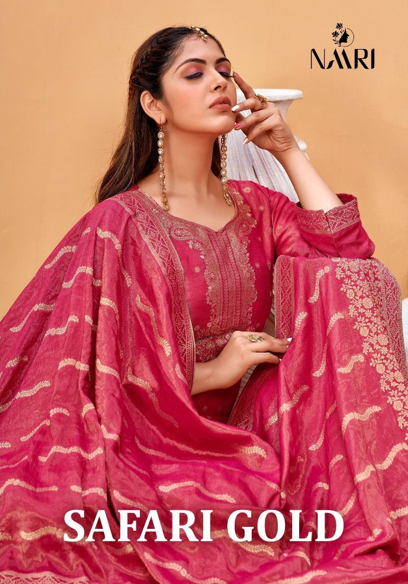 Naari Safari Gold Jacquard With Handwork Designer Salwar Suit Collection
