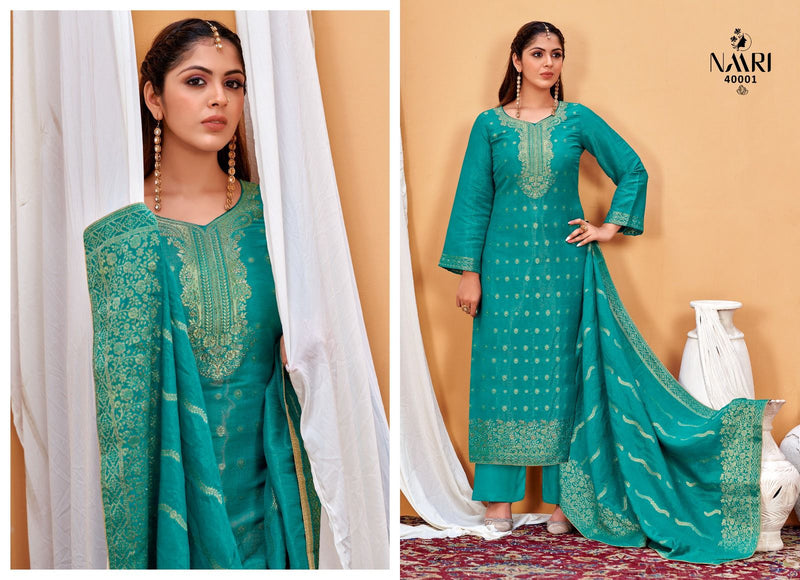 Naari Safari Gold Jacquard With Handwork Designer Salwar Suit Collection