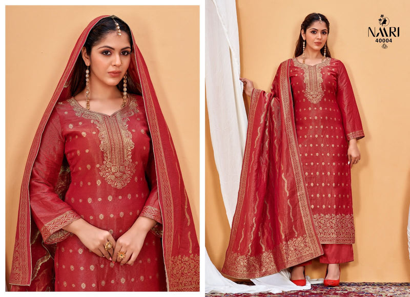 Naari Safari Gold Jacquard With Handwork Designer Salwar Suit Collection