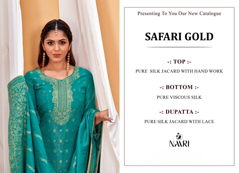 Naari Safari Gold Jacquard With Handwork Designer Salwar Suit Collection
