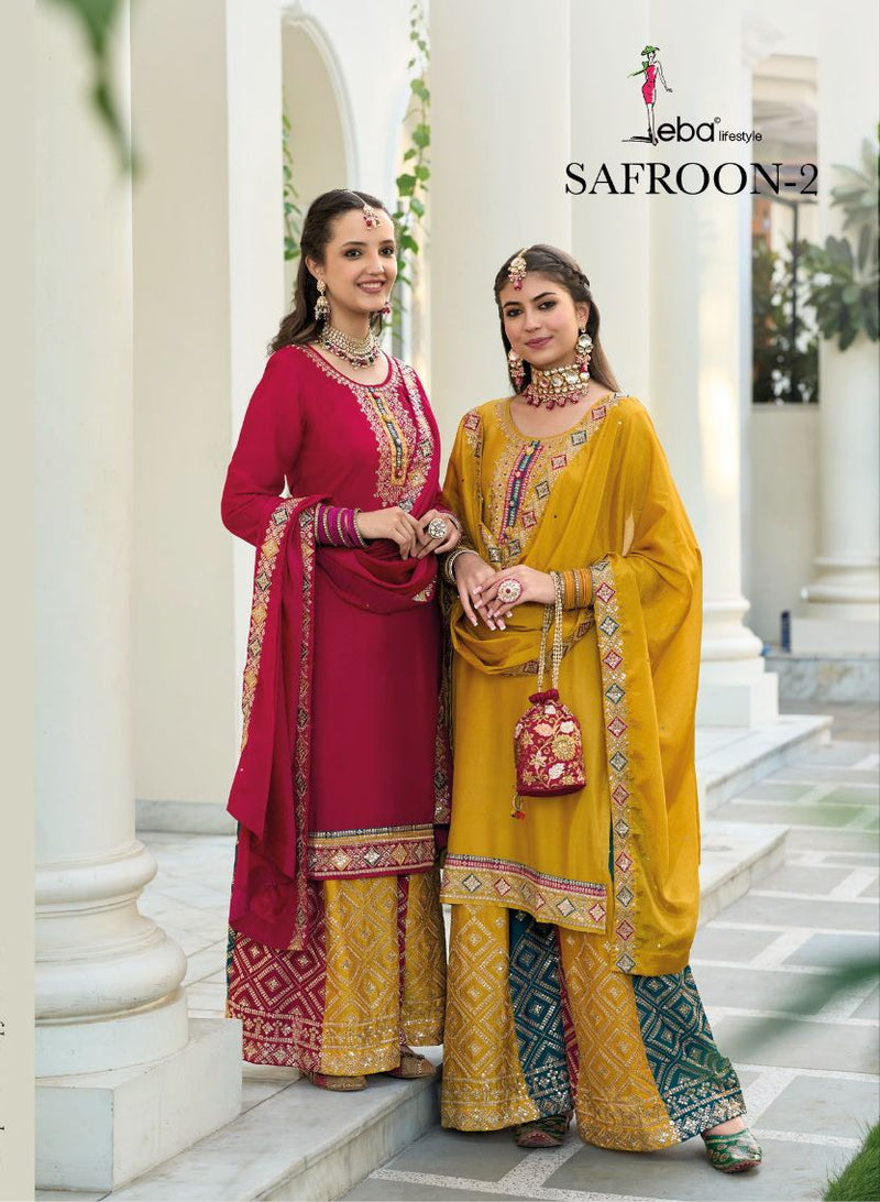 Eba Liestyle Safroon Vol 2 Chinon Embroidery Designer Heavy Plazzo Style Suits