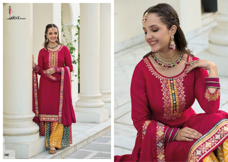 Eba Liestyle Safroon Vol 2 Chinon Embroidery Designer Heavy Plazzo Style Suits