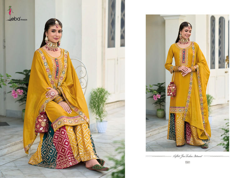 Eba Liestyle Safroon Vol 2 Chinon Embroidery Designer Heavy Plazzo Style Suits