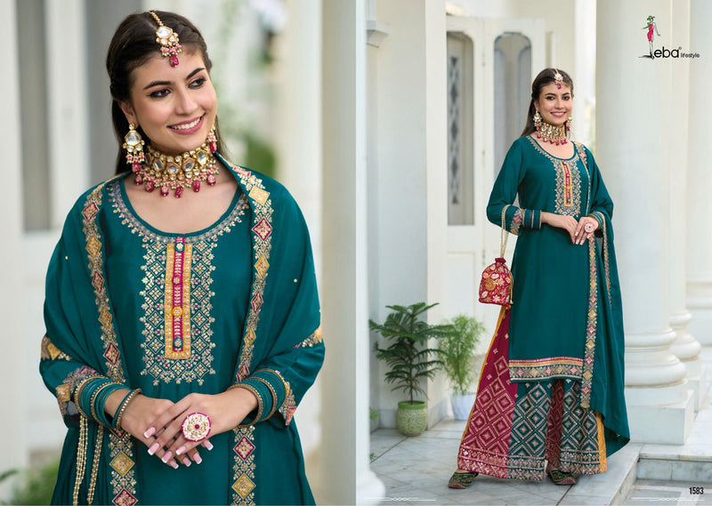 Eba Liestyle Safroon Vol 2 Chinon Embroidery Designer Heavy Plazzo Style Suits